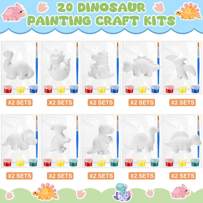 Simgoing 20 Set Dinosaur Ceramic Painting Kit DIY Ceramic to Paint Your Own Dinosaur Figurines Unpainted Plaster Arts and Craft for Adults Birthday Party Favors - Image 2
